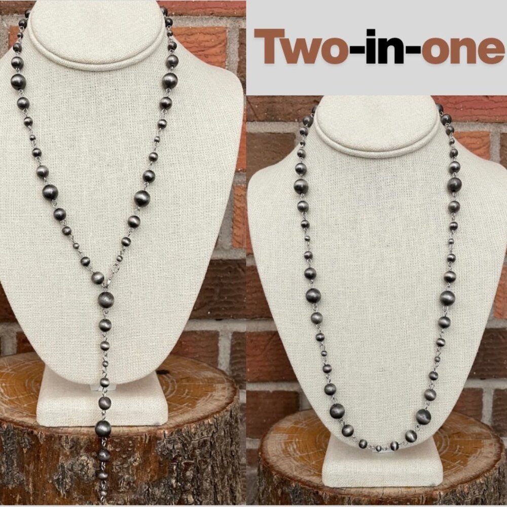 Navajo Style Pearl Spaced Bead Lariat Convertible Necklace